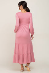 Mauve Long Sleeve Tiered Maxi Dress