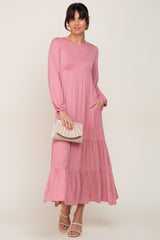 Mauve Long Sleeve Tiered Maxi Dress