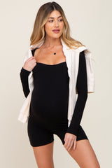 Black Square Neck Long Sleeve Maternity Romper