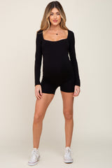 Black Square Neck Long Sleeve Maternity Romper