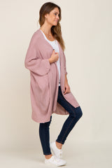 Mauve Knit Open Front Cardigan