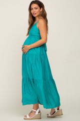 Green Tiered Maternity Maxi Dress