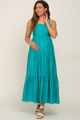 Green Tiered Maternity Maxi Dress