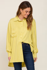 Lime Button Down Collared High-Low Hem Blouse