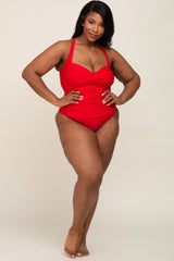 Red Plus Ruched One Piece Swimsuit