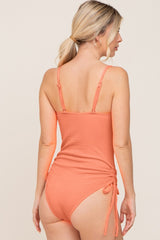 Coral Ribbed Cinched Side Tie One Piece Swimsuit