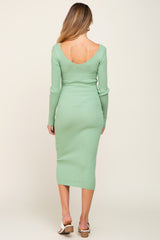 Mint Green Knit Ribbed Maternity Midi Dress