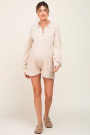 Cream Button Down Maternity Sweater Romper