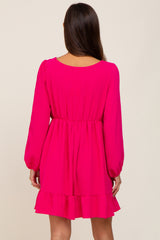 Fuchsia Long Sleeve Gathered Tier Maternity Dress