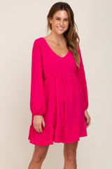 Fuchsia Long Sleeve Gathered Tier Maternity Dress