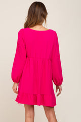 Fuchsia Long Sleeve Gathered Tier Dress