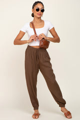 Brown Drawstring Accent Joggers