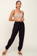 Black Drawstring Accent Maternity Joggers