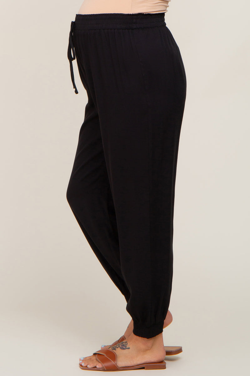 Black Drawstring Accent Maternity Joggers – PinkBlush