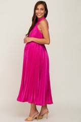 Fuchsia Pleated Maternity Halter Dress