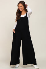 Black Wide Leg Tie Back Maternity Overalls