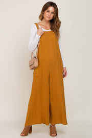 Camel Wide Leg Tie Back Overalls