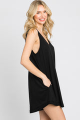 Black Rounded V-Neck Sleeveless Romper