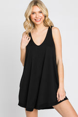 Black Rounded V-Neck Sleeveless Romper