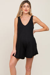 Black Rounded V-Neck Sleeveless Maternity Romper