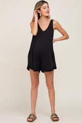 Black Rounded V-Neck Sleeveless Maternity Romper