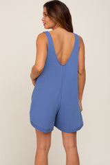 Blue Rounded V-Neck Sleeveless Maternity Romper