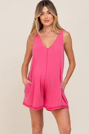 Fuchsia Rounded V-Neck Sleeveless Maternity Romper