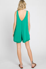 Green Rounded V-Neck Sleeveless Romper