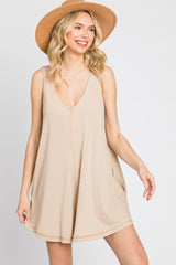 Taupe Rounded V-Neck Sleeveless Maternity Romper