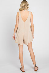 Taupe Rounded V-Neck Sleeveless Romper