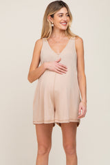 Taupe Rounded V-Neck Sleeveless Maternity Romper