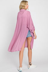 Mauve Button Front Side Slit Oversized Blouse