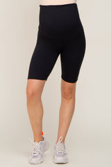 Black Wide Band Maternity Biker Shorts