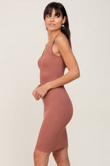 Rust Rib Knit Sleeveless Dress