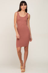 Rust Rib Knit Sleeveless Dress