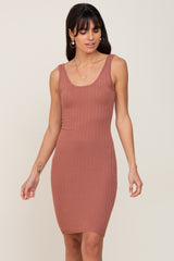 Rust Rib Knit Sleeveless Dress