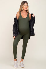 Olive Ribbed Bodycon Maternity Jumpsuit