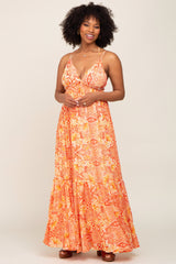 Orange Printed Halter Dress