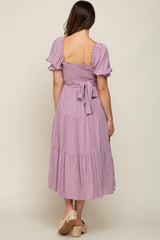 Mauve Swiss Dot Smocked Maternity Midi Dress