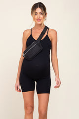 Black Ribbed Biker Short Maternity Romper