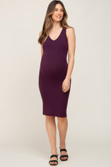 Plum Basic V-Neck Sleeveless Maternity Dress