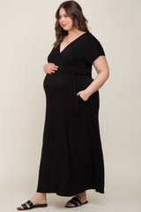 Black Basic Maternity Plus Wrap Maxi Dress