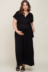 Black Basic Maternity Plus Wrap Maxi Dress