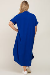 Royal Blue Button Down Hi Low Maternity Plus Maxi Dress