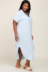 Light Blue Button Down Hi Low Plus Maxi Dress