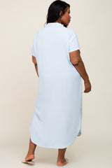 Light Blue Button Down Hi Low Plus Maxi Dress