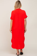 Red Button Down Hi Low Maternity Plus Maxi Dress