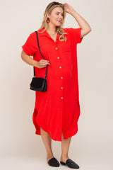 Red Button Down Hi Low Maternity Plus Maxi Dress