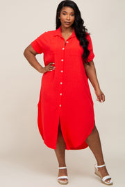 Red Button Down Hi Low Plus Maxi Dress