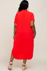 Red Button Down Hi Low Plus Maxi Dress